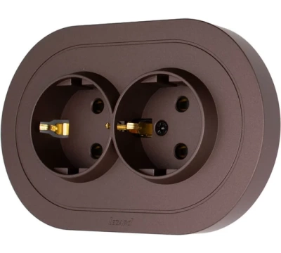 OSEN Розетка двойная с/з ПБТ Шоколад КРУГЛАЯ (10шт/120шт)