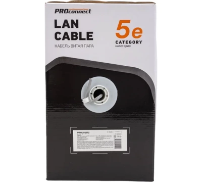 Кабель витая пара PROconnect LIGHT UTP 4PR 26AWG, CCA, CAT5, PVC серый, бухта 305 м
