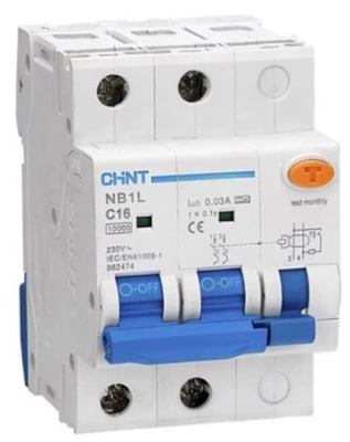 CHINT Диф. авт. выкл. NB1L 2P C20 30mA тип A 10kA (54mm) (R)