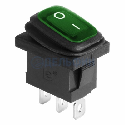 Выключатель клавишный 250V 6А (3с) ON-OFF зеленый  с подсветкой  Mini ВЛАГОЗАЩИТА REXANT   (10)