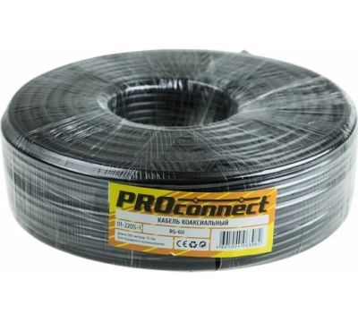 Кабель коаксиальный PROconnect RG-6U, 75 Ом, CCS/Al/Al, 48%, бухта 100 м, черный OUTDOOR