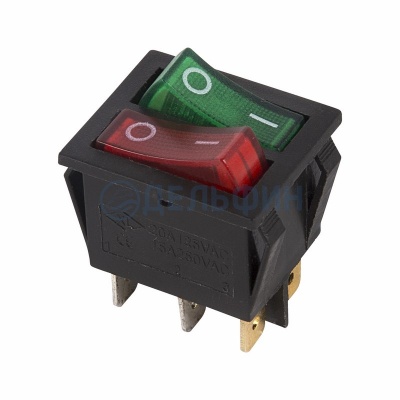 Выключатель клавишный 250V 15А (6с) ON-OFF красный/зеленый  с подсветкой ДВОЙНОЙ (RWB-511) REXANT(10