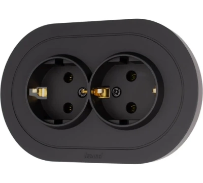 OSEN Розетка двойная с/з ПБТ Чёрный бархат КРУГЛАЯ (10шт/120шт)