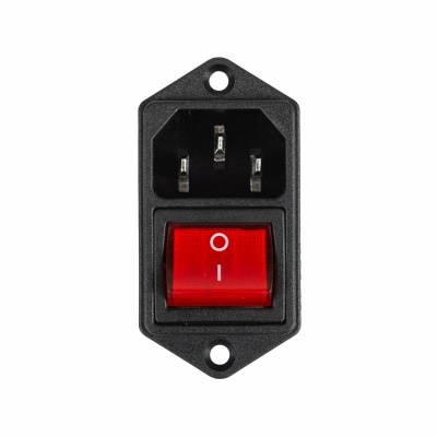 Выключатель клавишный 250 V 16 А (4с) ON-OFF красный с подсветкой и штекером C14 3PIN  REXANT   (10)