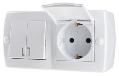 Octans Выкл. 2 кл. + Розетка с/з с крышк.  Белый  (6)