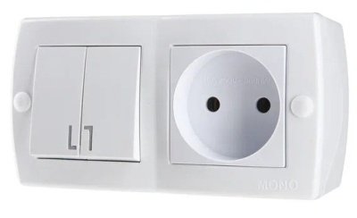 Octans Выкл. 2 кл. + Розетка б/з Белый  (6)