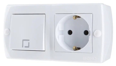  Octans Выкл. 1 кл. + Розетка с/з Белый  (6)