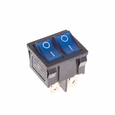 Выключатель клавишный 250V 6А (6с) ON-OFF синий с подсветкой ДВОЙНОЙ  Mini  REXANT   (10)