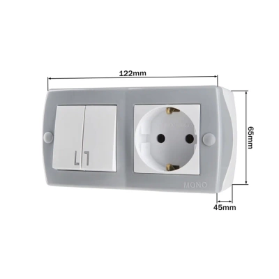 Octans Выкл. 2 кл. + Розетка с/з Серый  (6)