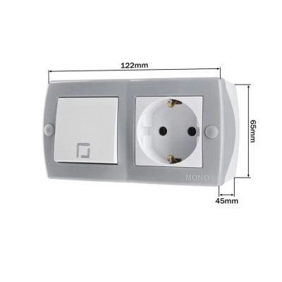 Octans Выкл. 1 кл. + Розетка с/з Серый  (6)