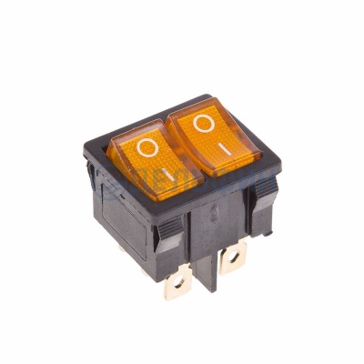 Выключатель клавишный 250V 6А (6с) ON-OFF желтый с подсветкой ДВОЙНОЙ  Mini  REXANT   (10)