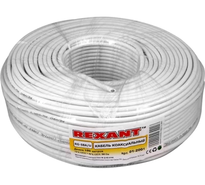 Кабель RG-58 A/U, (64%),  50 Ом, 100м, белый  REXANT