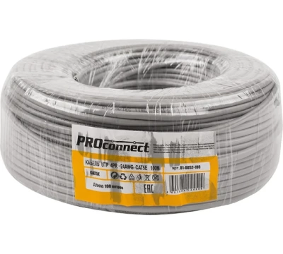 Кабель UTP PROconnect 4PR 24AWG, CU (медь), CAT5E, 100 МГц, PVC, серый, бухта 100 м