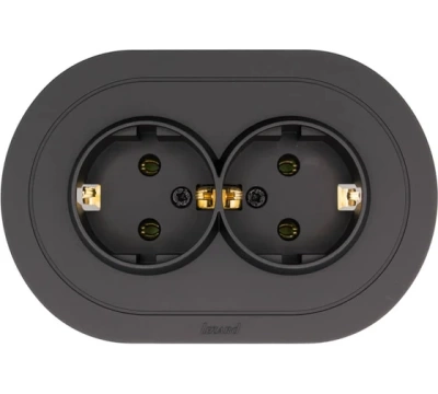 OSEN Розетка двойная с/з ПБТ Чёрный бархат КРУГЛАЯ (10шт/120шт)