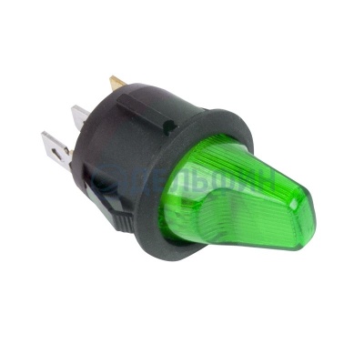 Выключатель клавишный круглый 12V 16А (3с) ON-OFF зеленый  с подсветкой  REXANT   (10)
