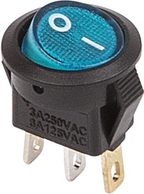 Выключатель клавишный круглый 250V 3А (3с) ON-OFF синий  с подсветкой  Micro  REXANT   (10)
