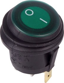 Выключатель клавишный круглый 250V 6А (3c) ON-OFF зеленый  с подсветкой  ВЛАГОЗАЩИТА  REXANT   (10)